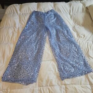 AIIRZ Ex-Boyfriend Sequin PantS Blue SZ L Festival Club Rave Sheer Sexy Nwot